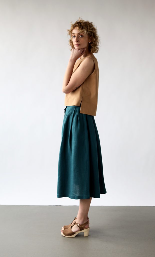 Linen Midi Length Full Pleated Skirt - Image 2