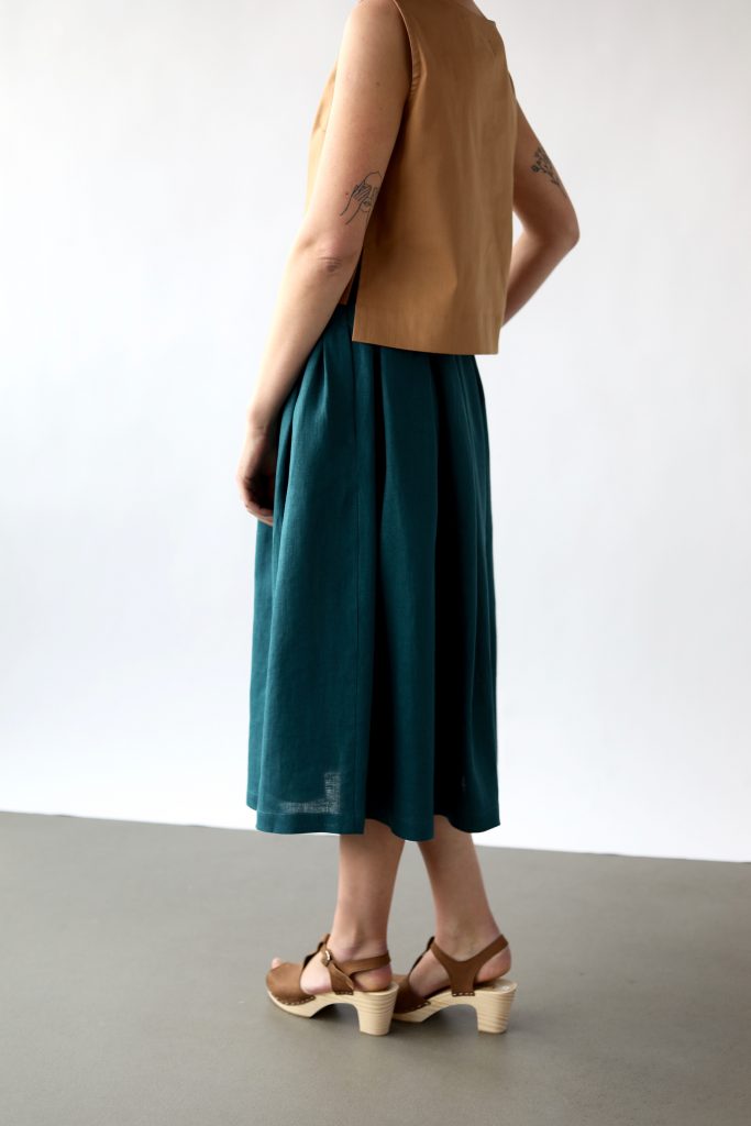 Linen Midi Length Full Pleated Skirt - Image 3
