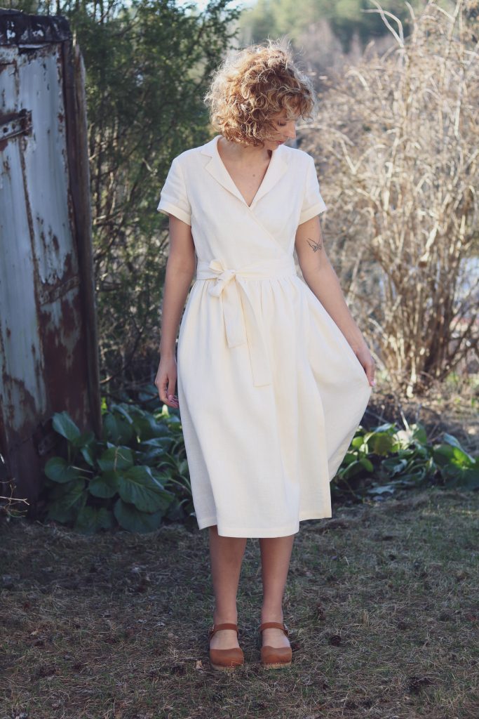Linen wrap dress in ivory - Image 1