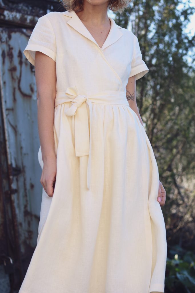 Linen wrap dress in ivory - Image 2