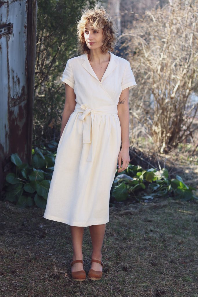 Linen wrap dress in ivory - Image 3