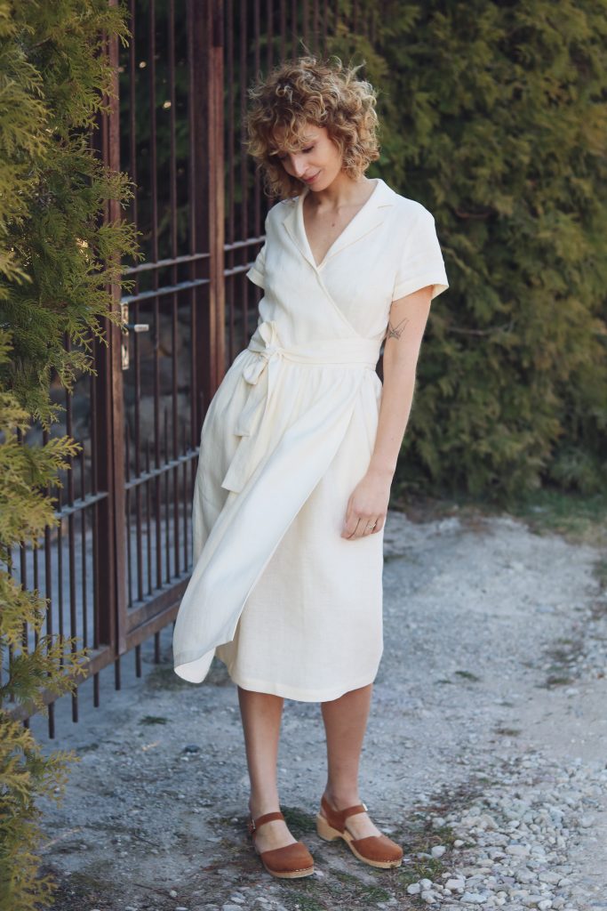 Linen wrap dress in ivory | Dress | Sustainable clothing | OffOn clothing