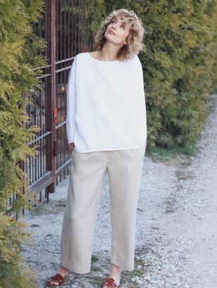 Wide leg linen culottes in beige