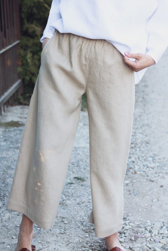 Wide leg linen culottes in beige - Image 2
