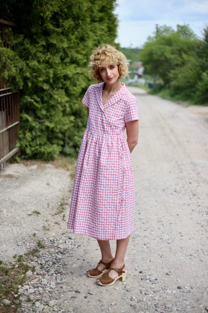 Gingham cotton wrap dress - Image 1