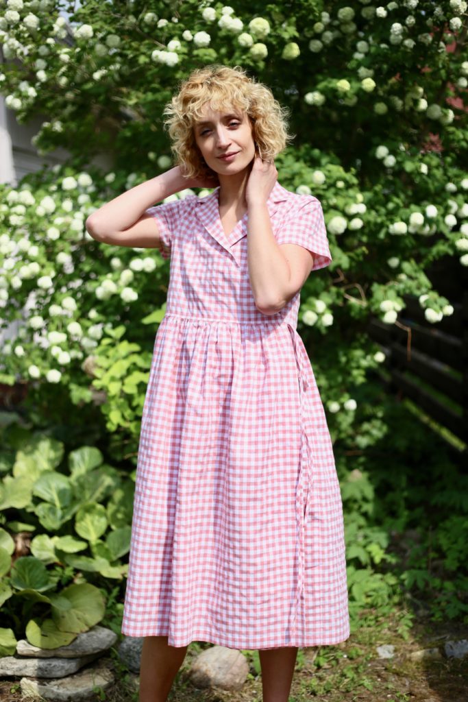 Gingham cotton wrap dress - Image 4