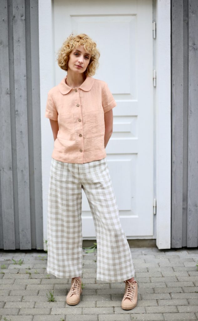 Checkered Linen High Waist Culottes - Image 1