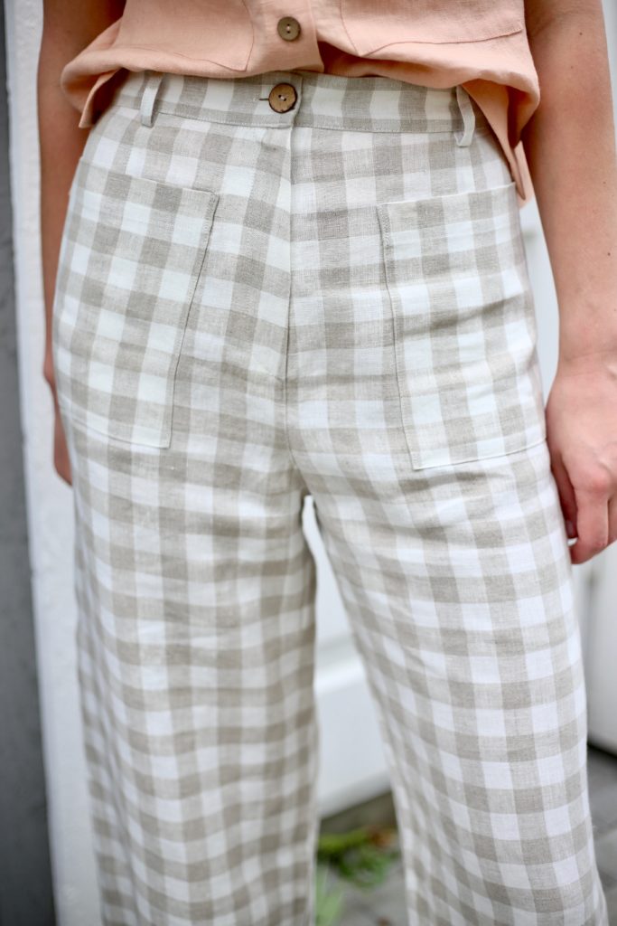 Checkered Linen High Waist Culottes - Image 3