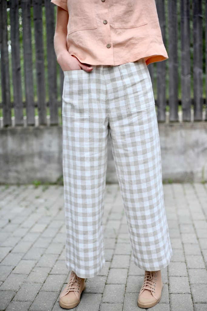 Checkered Linen High Waist Culottes | Trousers | Sustainable clothing | OffOn clothing