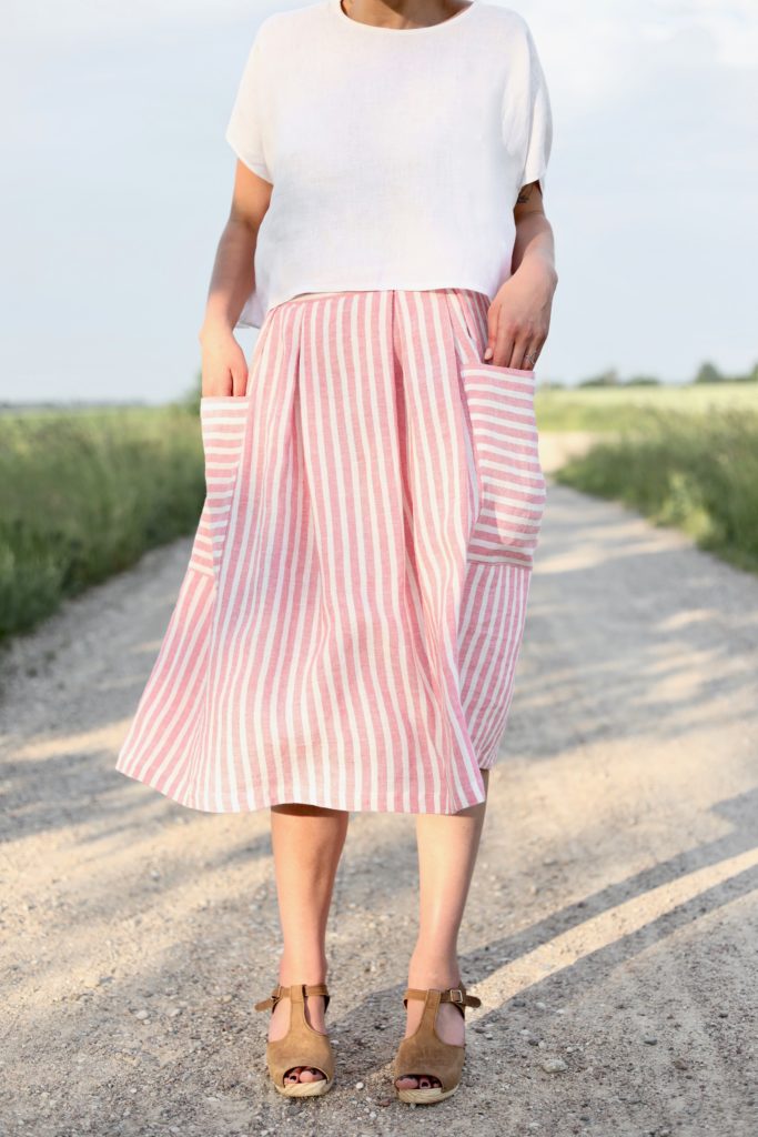 Linen Patch Pocket Skirt in Stripes - Image 3