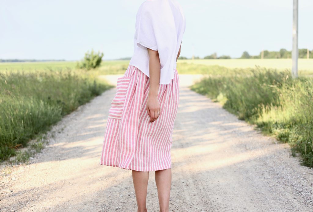 Linen Patch Pocket Skirt in Stripes - Image 1
