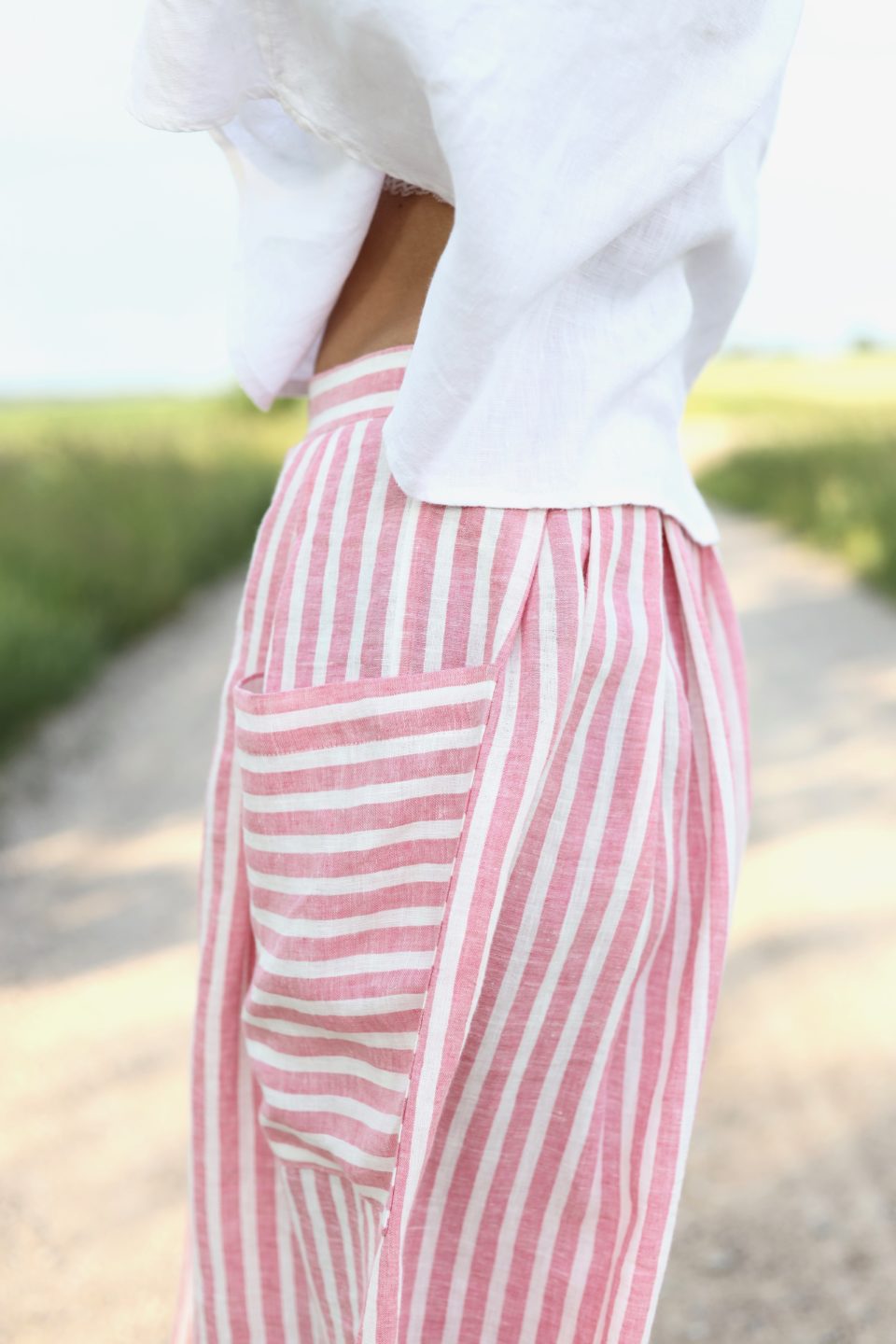 Linen Patch Pocket Skirt in Stripes - Image 2