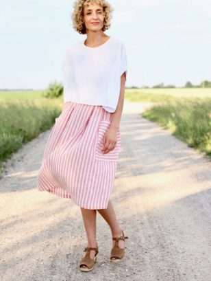 Linen Patch Pocket Skirt in Stripes