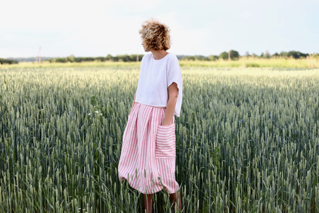 Linen Patch Pocket Skirt in Stripes - Image 5