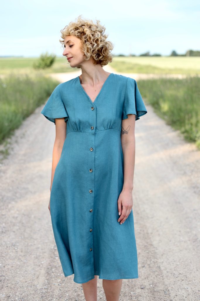 Linen dress with frill sleeves | Dress | Sustainable clothing | OffOn clothing
