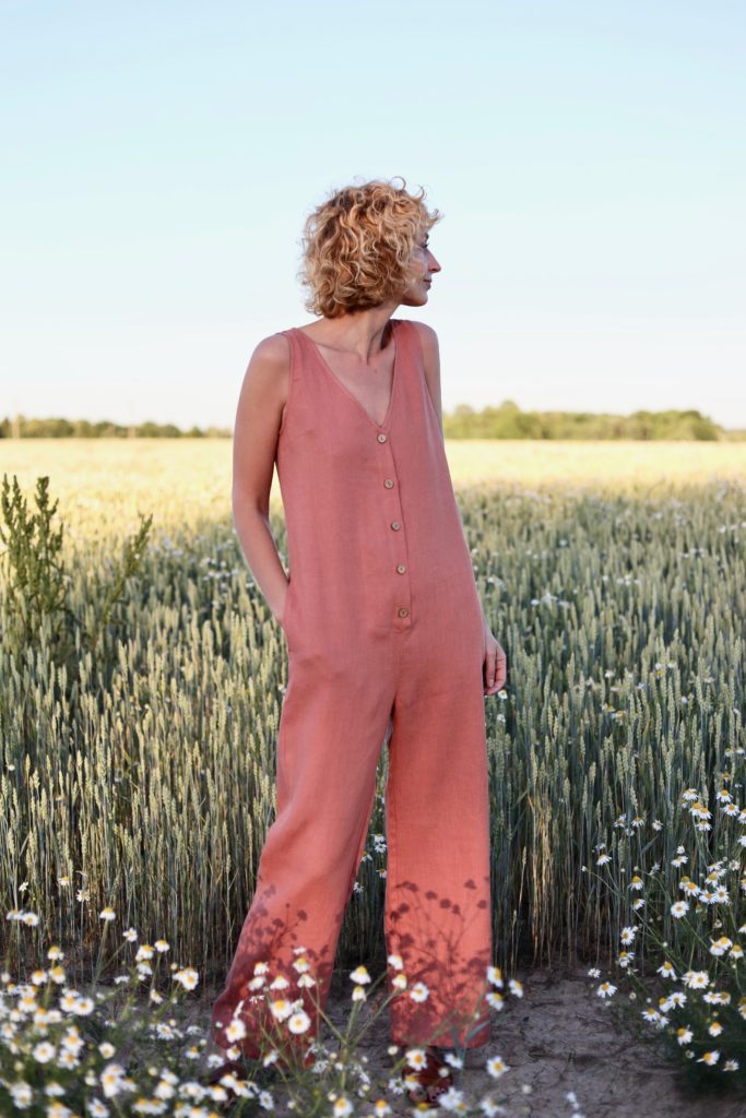 Wide leg linen jumpsuit in rusty pink | Jumpsuits | Sustainable clothing | OffOn clothing