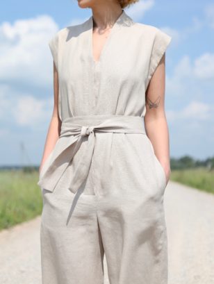 Linen sleeveless cropped jumpsuit | Jumpsuits | Sustainable clothing | OffOn clothing