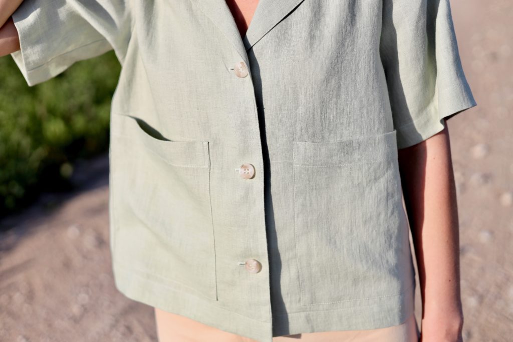 Revere collar linen shirt in sage green - Image 1