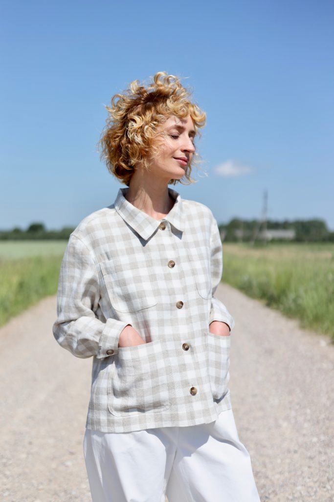 Checkered linen long sleeve jacket - Image 2