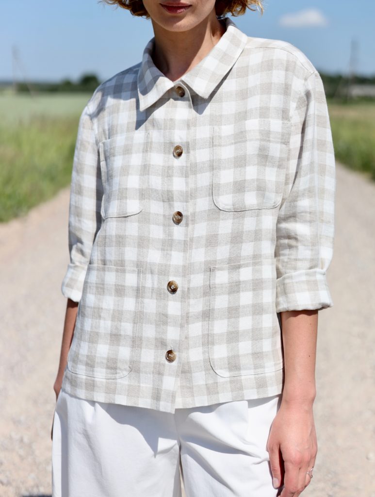 Checkered linen long sleeve jacket - Image 3