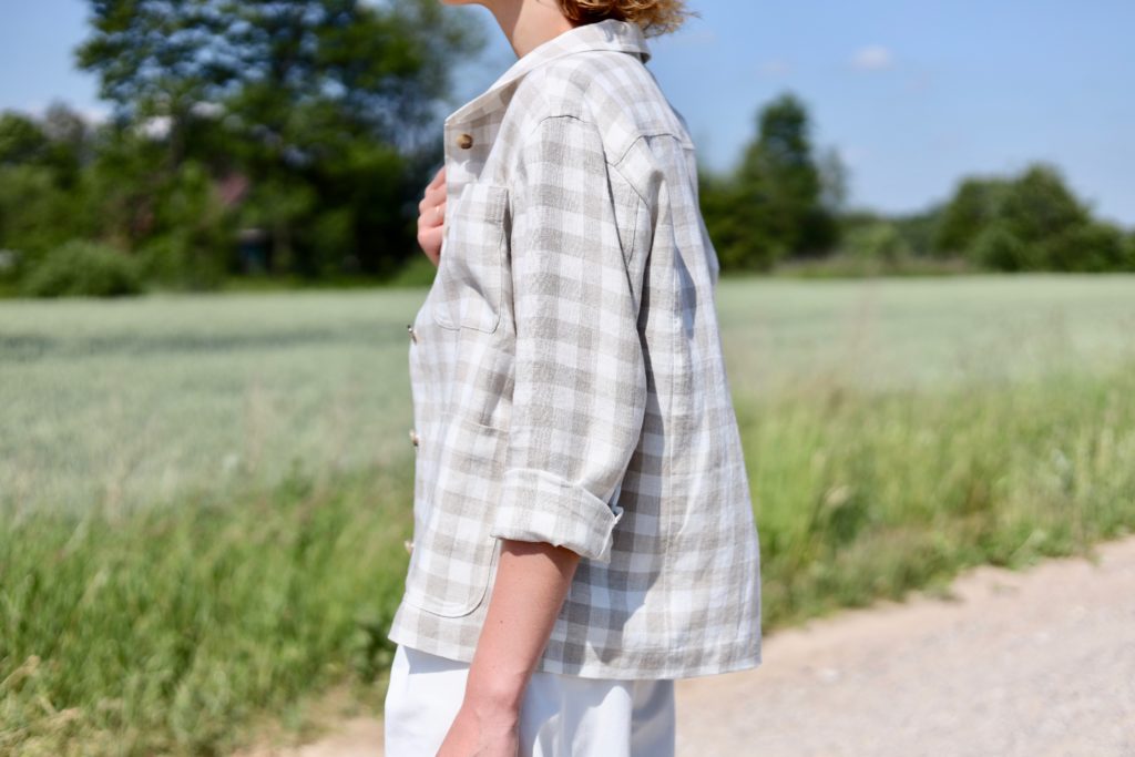 Checkered linen long sleeve jacket - Image 4