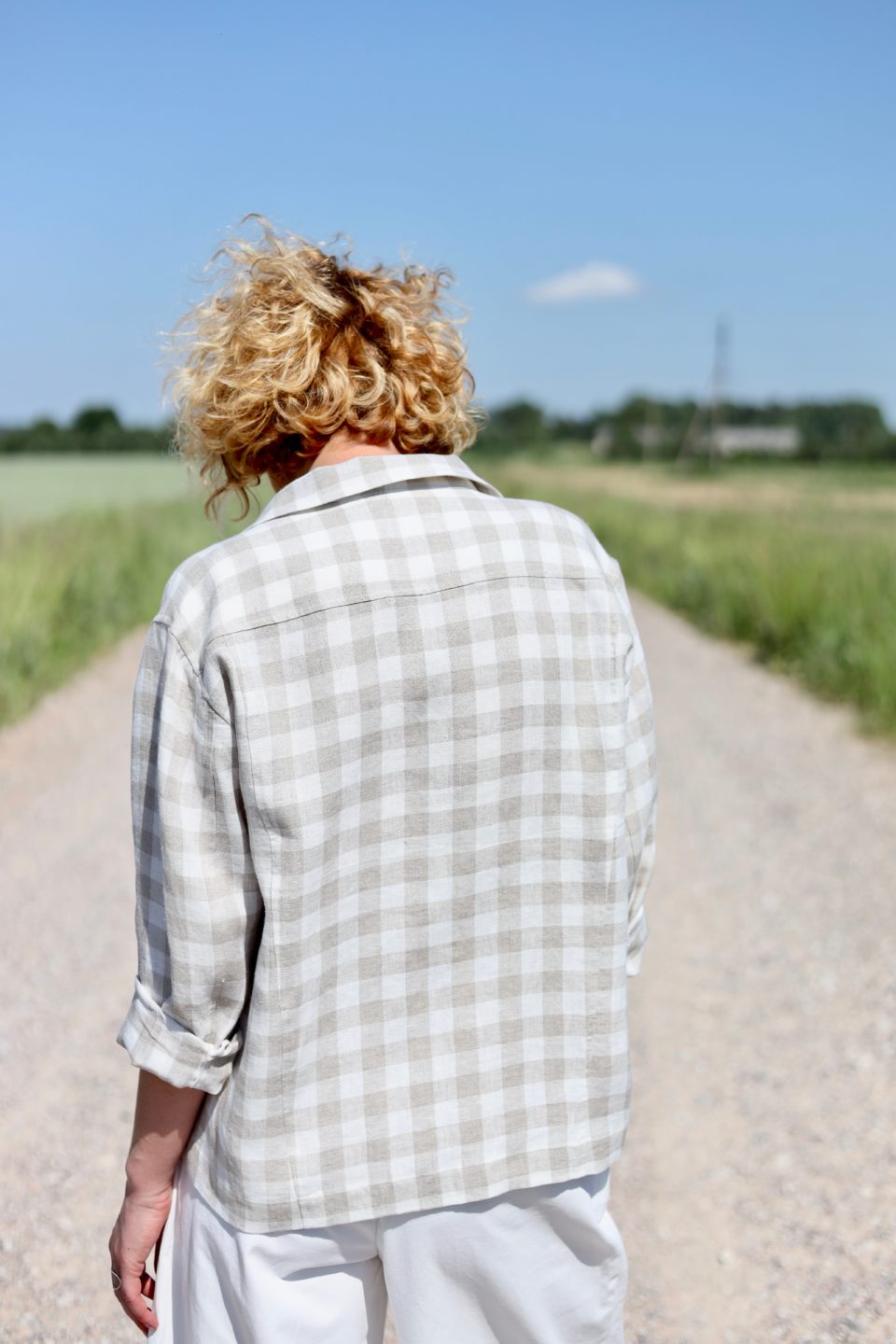 Checkered linen long sleeve jacket - Image 5