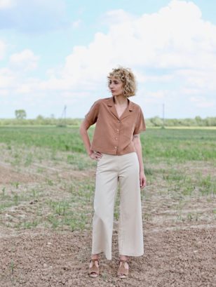 Cotton twill wide leg trousers