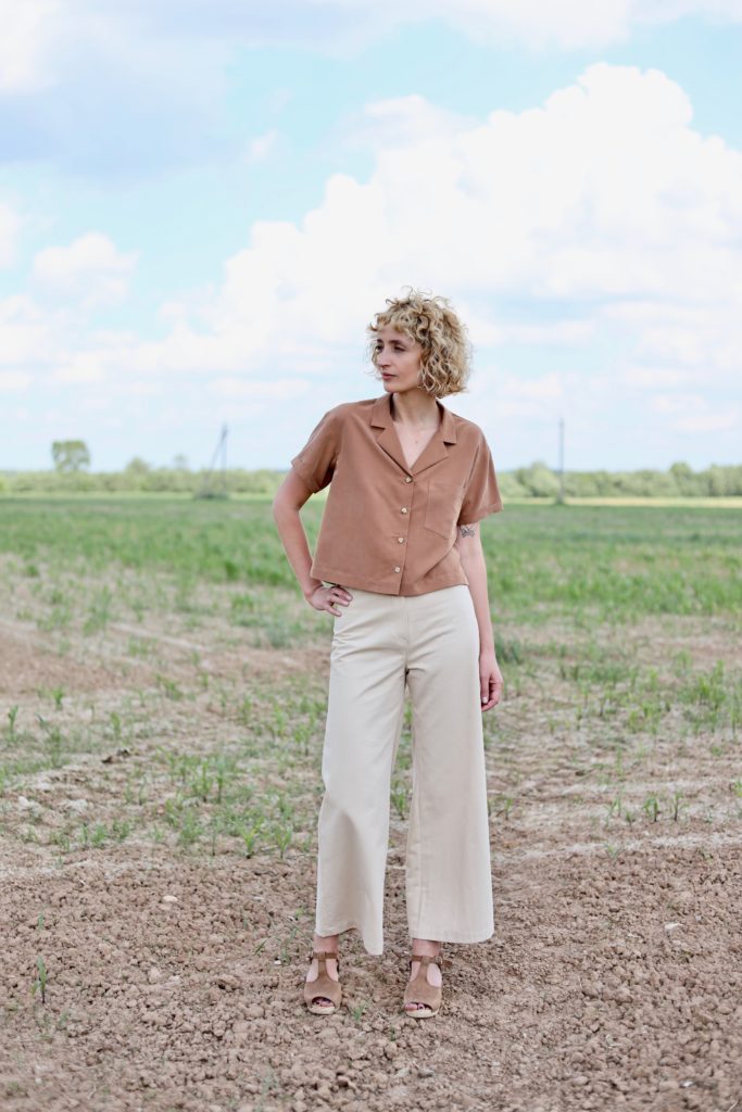 Cotton twill wide leg trousers