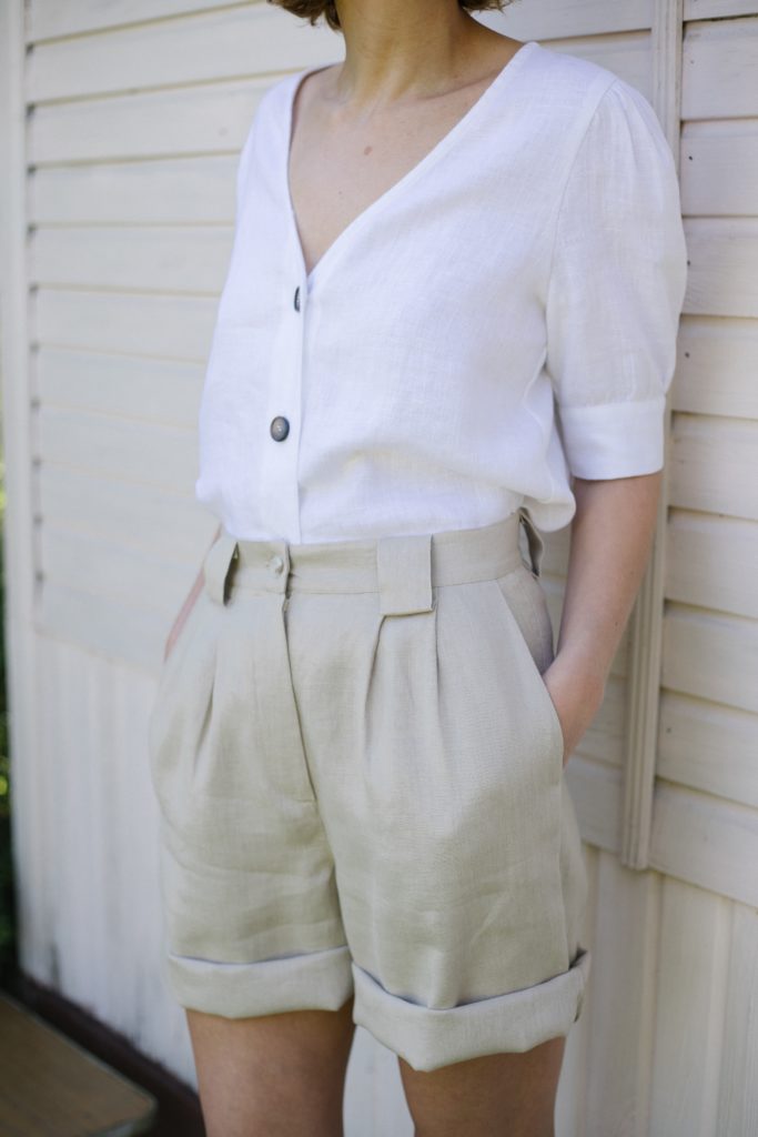 Beige linen high waist shorts - Image 5