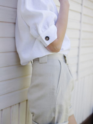Beige linen high waist shorts