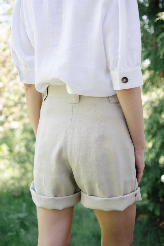Beige linen high waist shorts - Image 3