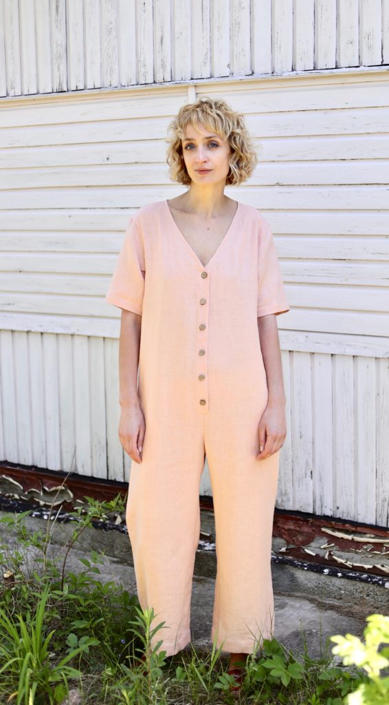 Linen short sleeve wide leg jumpsuit - Image 1