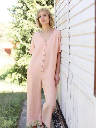 Linen short sleeve wide leg jumpsuit | Jumpsuit | Sustainable clothing | OffOn clothing