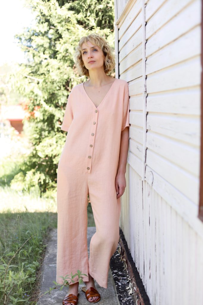 Linen short sleeve wide leg jumpsuit | Jumpsuit | Sustainable clothing | OffOn clothing