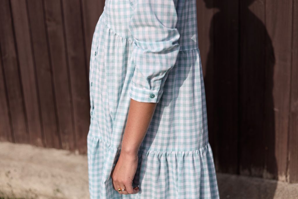 Checkered cotton dress with long sleeves - Image 5