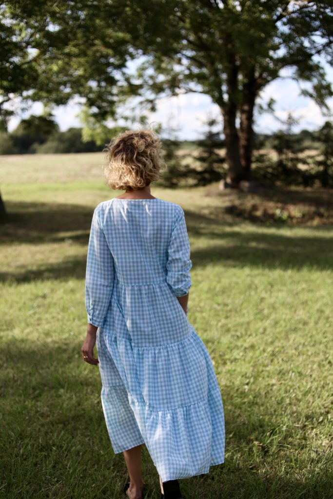 Checkered cotton dress with long sleeves - Image 4