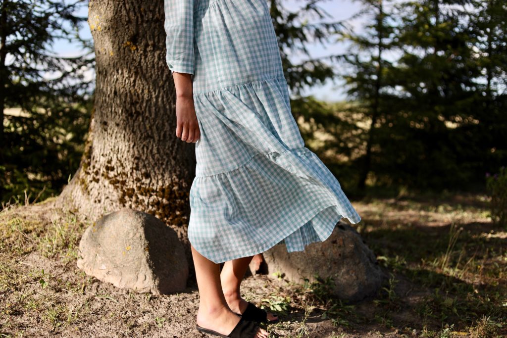 Checkered cotton dress with long sleeves - Image 3