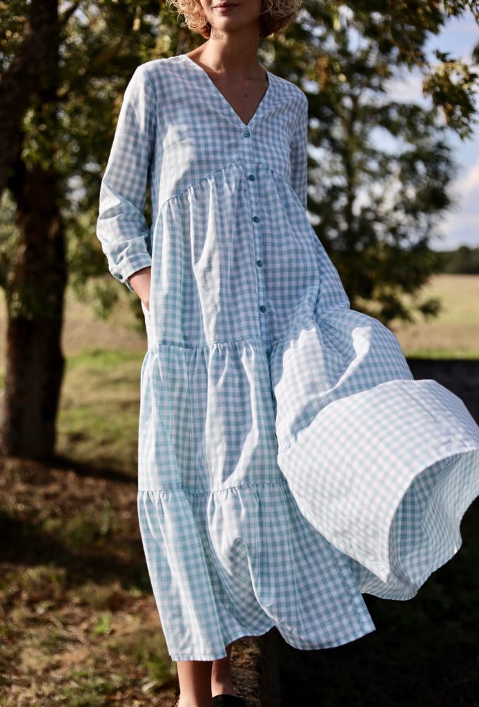 Checkered cotton dress with long sleeves - Image 1