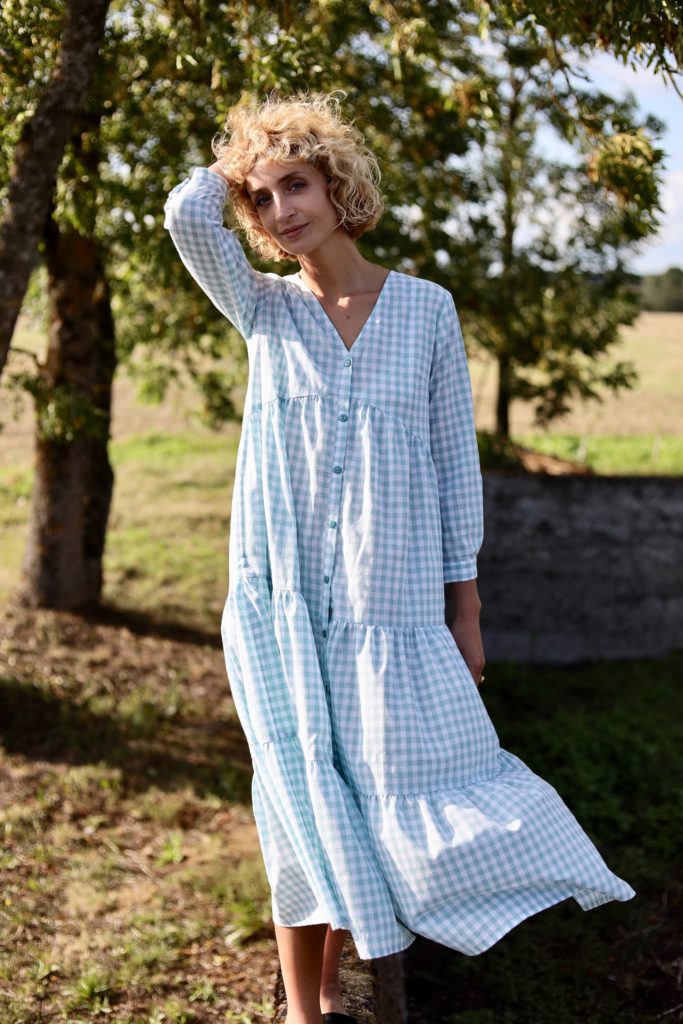 Checkered cotton dress with long sleeves | Dress | Sustainable clothing | OffOn clothing