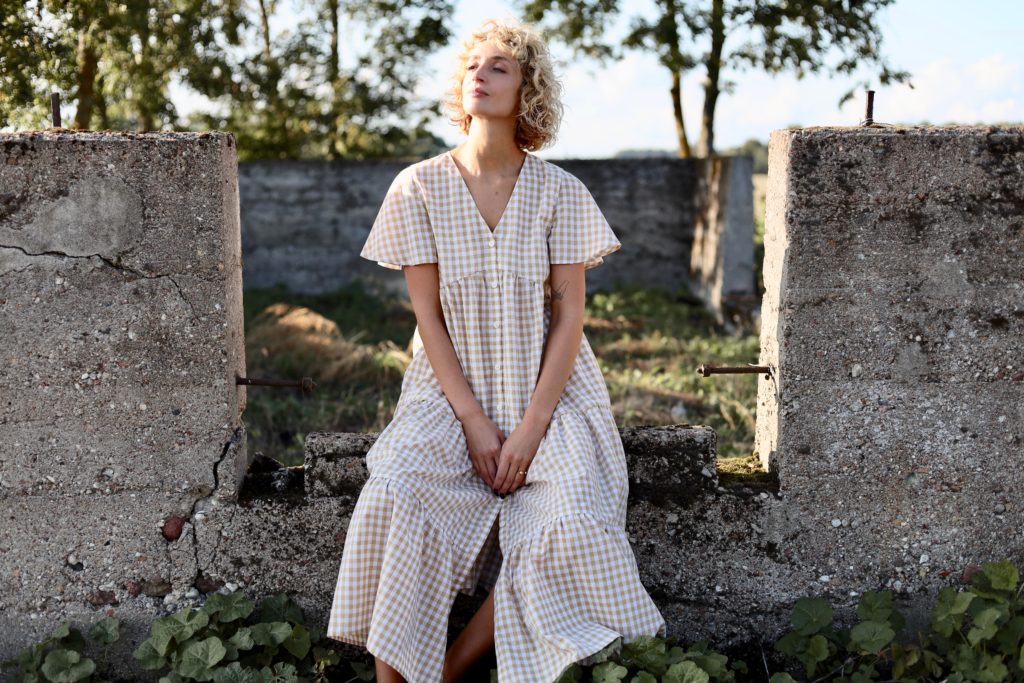 Ruffled checkered cotton dress - Image 1