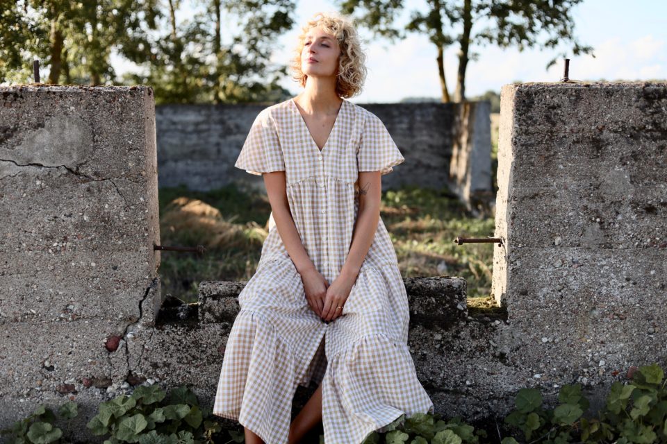 Ruffled checkered cotton dress - Image 1