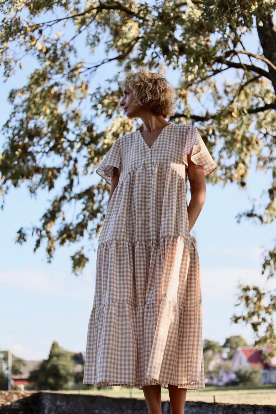 Ruffled checkered cotton dress - Image 4
