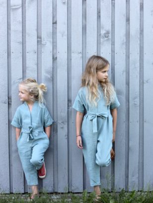 Girls linen kimono-style jumpsuit