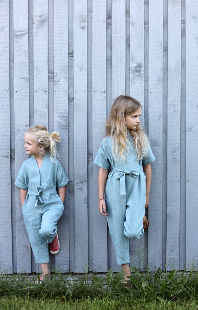 Girls linen kimono-style jumpsuit