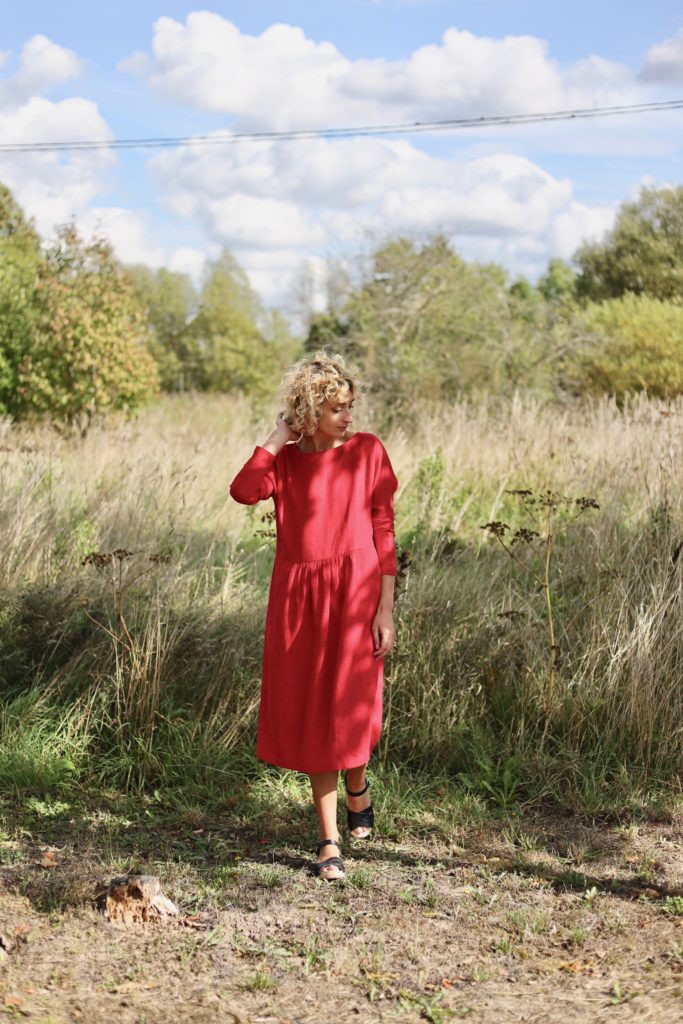 Loose fit ruffled skirt linen dress | Dress | Sustainable clothing | OffOn clothing