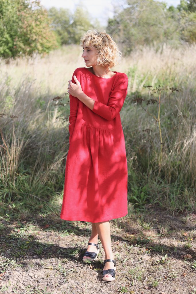 Loose fit ruffled skirt linen dress - Image 1
