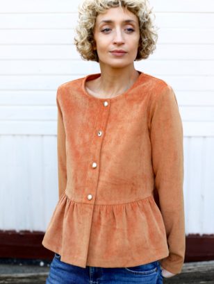 Corduroy long sleeve peplum blouse