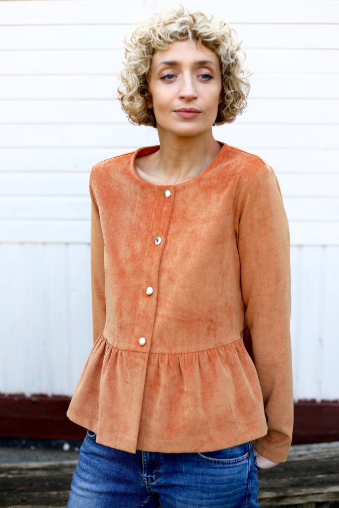 Corduroy long sleeve peplum blouse