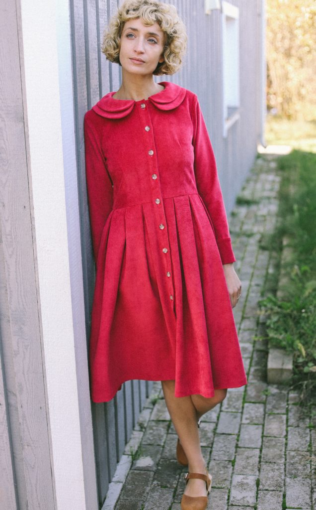 Fitted Corduroy Long Sleeve Dress - Image 1