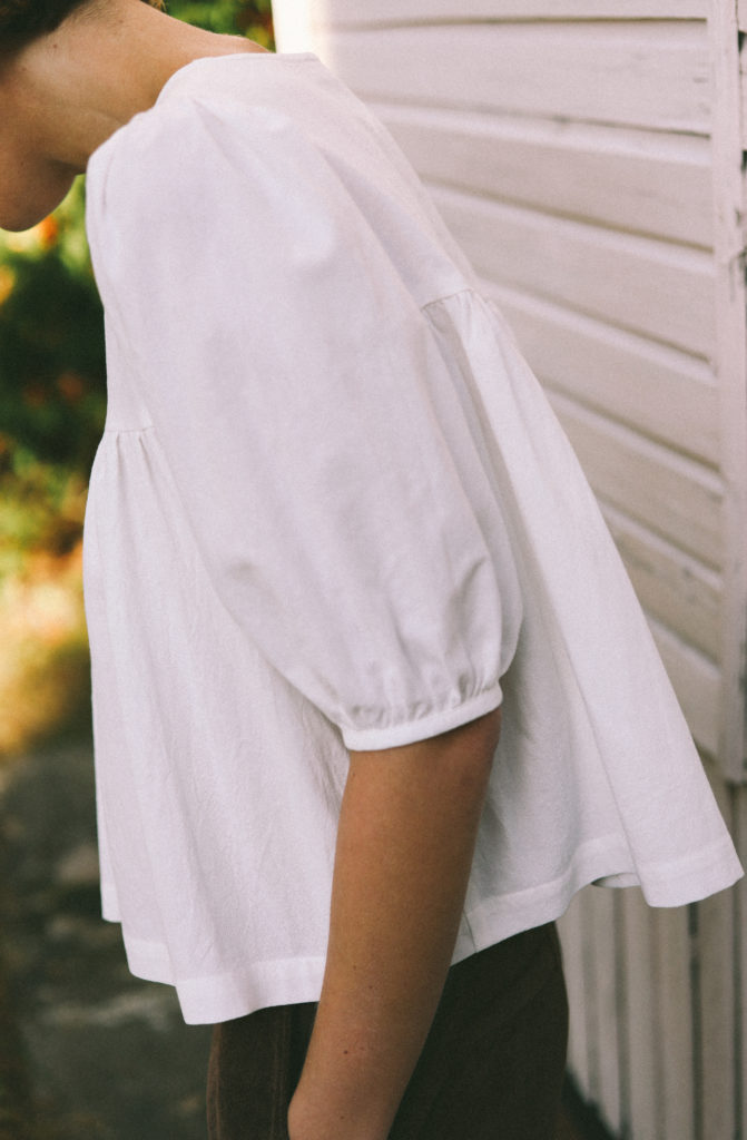 White Puffy Sleeve Cotton Blouse - Image 1